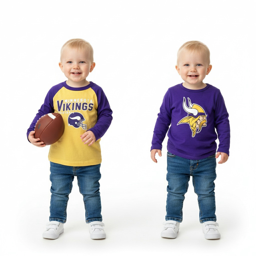 Bundle of 2 NFL Minnesota Vikings Toddler Long Sleeve Shirts 2T Purple Gold